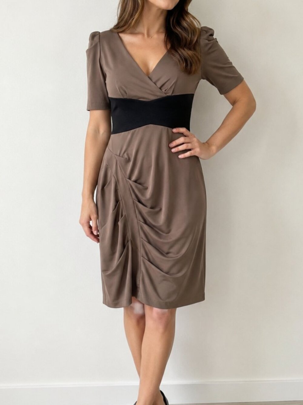 Max & Cleo Structured Dress Colorblock Fitted Short Sleeve
